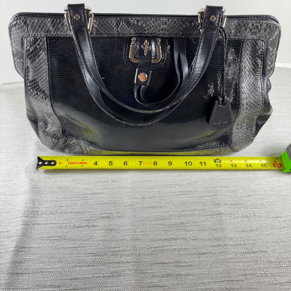 Cole Haan Satchel Shoulder‎ Bag Black Reptile Embossed Leather Designer Handbag - Picture 8 of 16